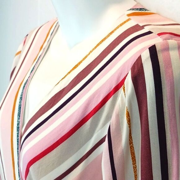 Francesca Heritage pink striped long-sleeve V neck wrap top size small - Picture 4 of 11